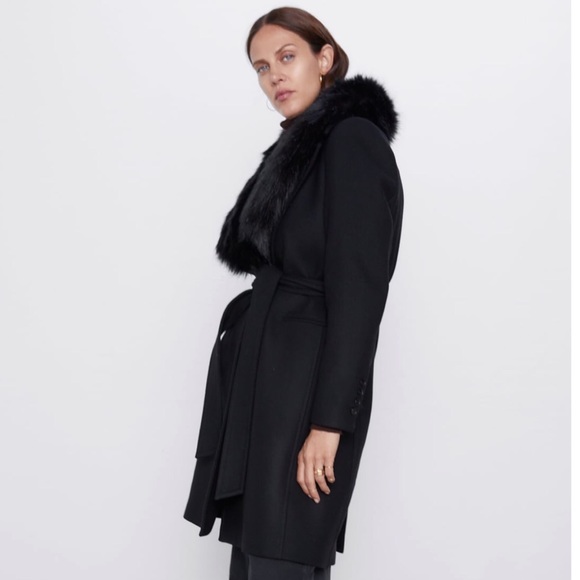LAST 1!🔥ZARA COAT WITH FAUX FUR COLLAR - Picture 8 of 12